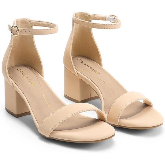 Dream Pairs Women's Nude Nubuck Chunky Block Heel Ankle Strap Sandals Shoes - Picture 3 of 8